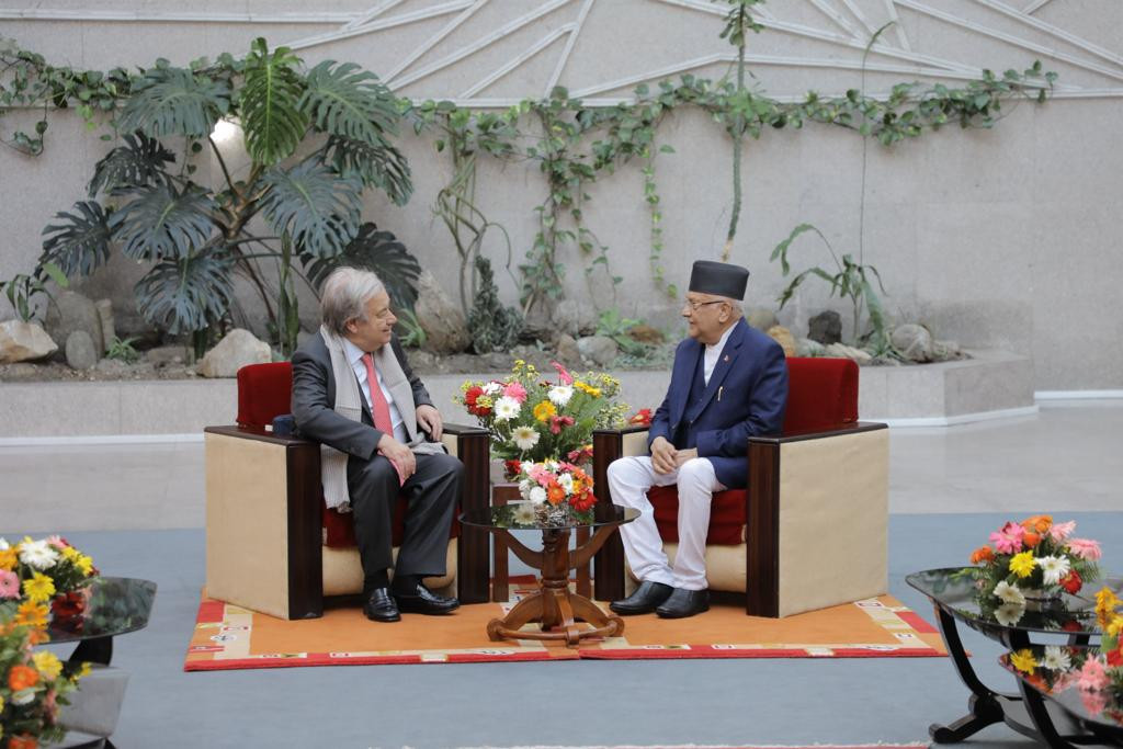 एमाले अध्यक्ष ओलीसँग महासचिव गुटेरेसको भेट